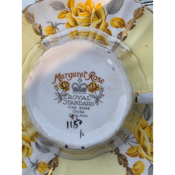 Margaret Rose Royal Standard Bone China Teacup & Saucer Set Yellow Floral Englan - Picture 3 of 9